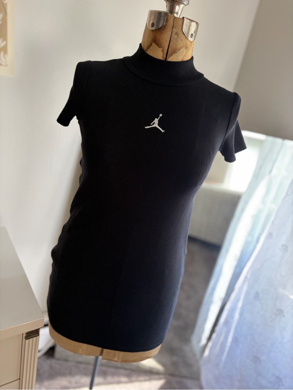 Jordan Black Ribbed Mock Neck Mini Dress with Jumpman Logo